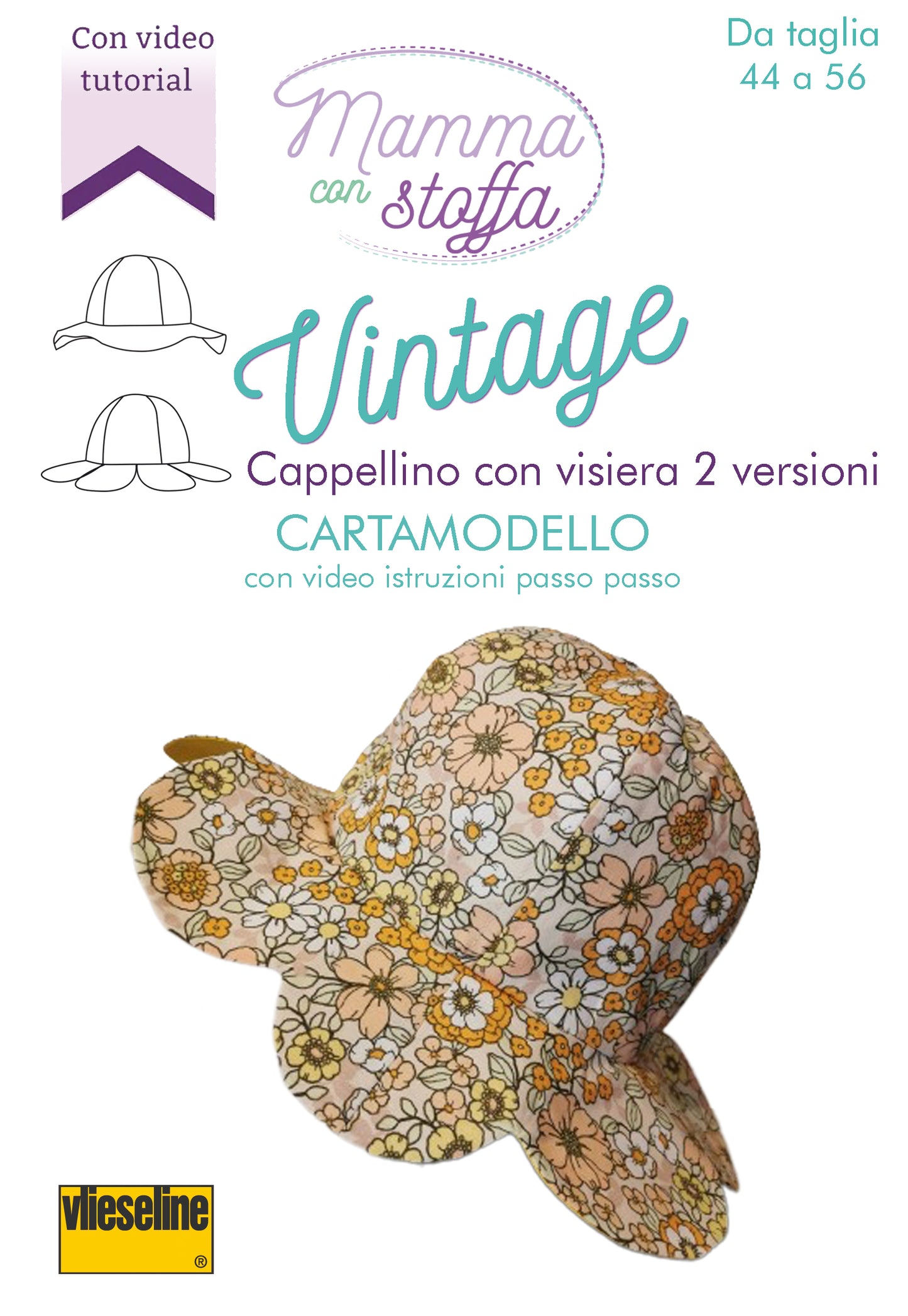 KIT Cartamodello + tessuto CAPPELLINO Vintage doppia versione (da taglia 44 a 56)